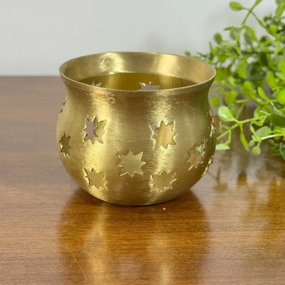 Vintage Brass Candle Holder Tealight Stars Cutouts Made In India Lillian Vernon